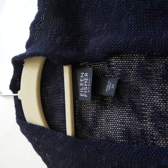 Navy Eileen Fisher Textured Linen Knit Blend Open Front Midi Cardigan Size 2X - Picture 2 of 14